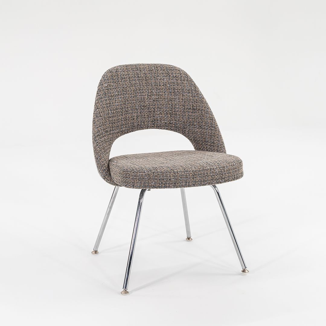 2009 Executive Side / Dining Chair, Model 72C by Eero Saarinen for Knoll in Chromed Steel and Grey Fabric 8x Available