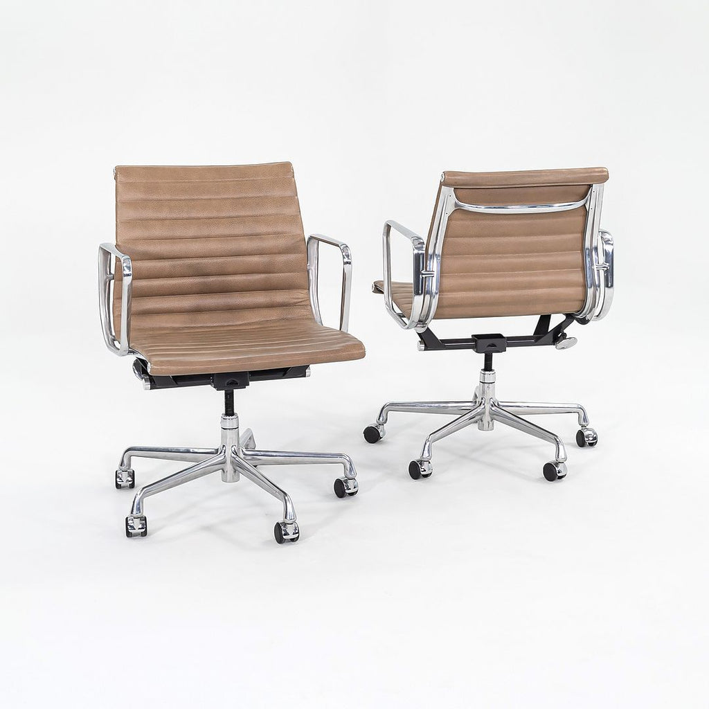 SOLD 2009 Aluminum Group Management Desk Chair by Charles and Ray Eames for Herman Miller in Dark Tan Special Leather 10x Available
