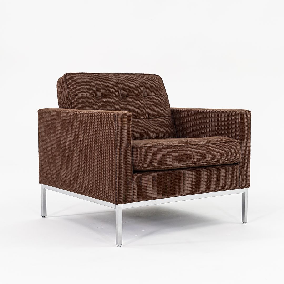 2010 Florence Knoll Lounge Chair, Model 1205S1 in Brown Cato Fabric with Satin Chrome Base