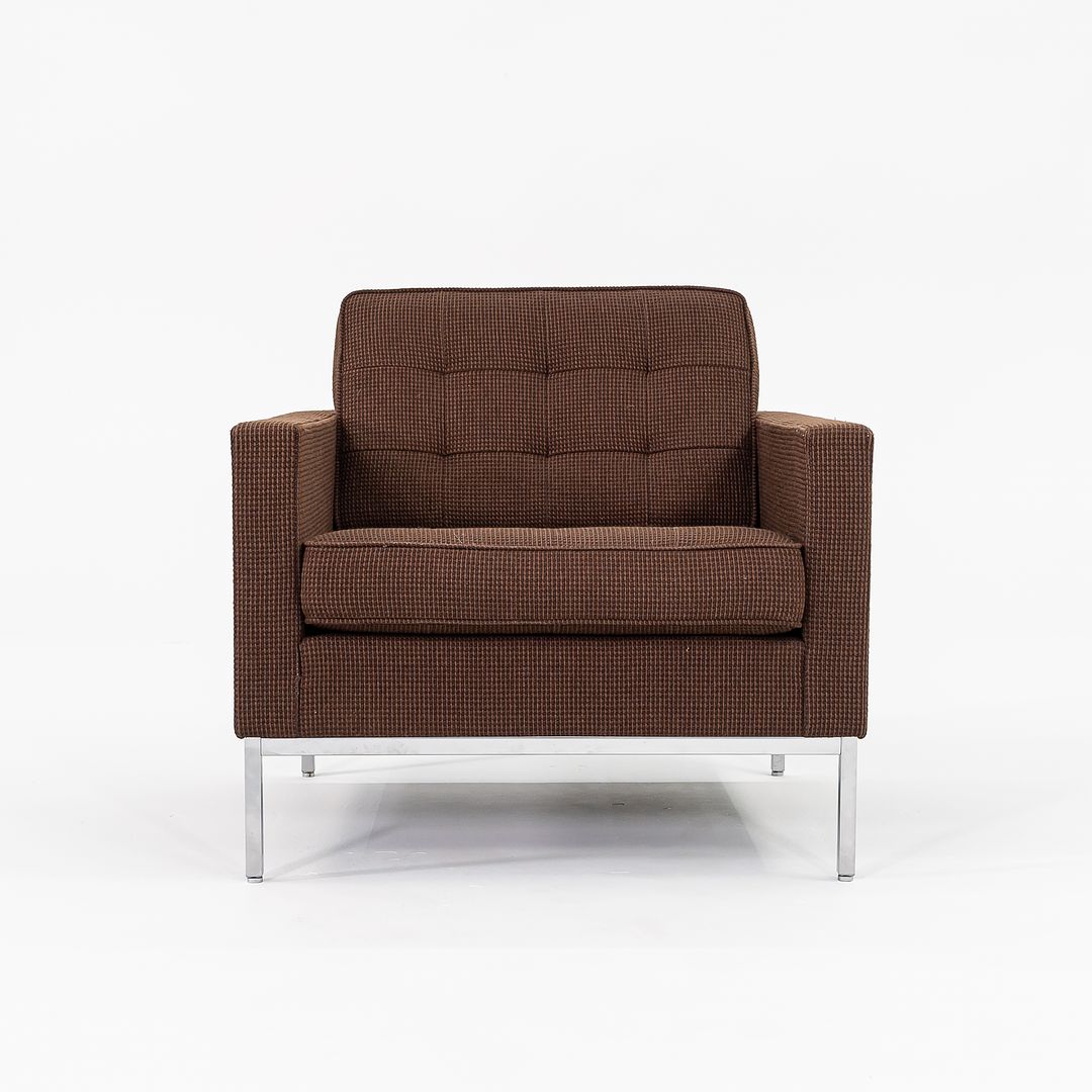 2010 Florence Knoll Lounge Chair, Model 1205S1 in Brown Cato Fabric with Satin Chrome Base