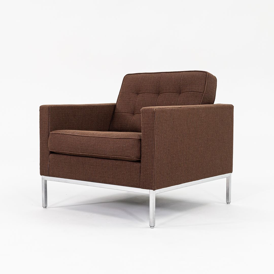 2010 Florence Knoll Lounge Chair, Model 1205S1 in Brown Cato Fabric with Satin Chrome Base