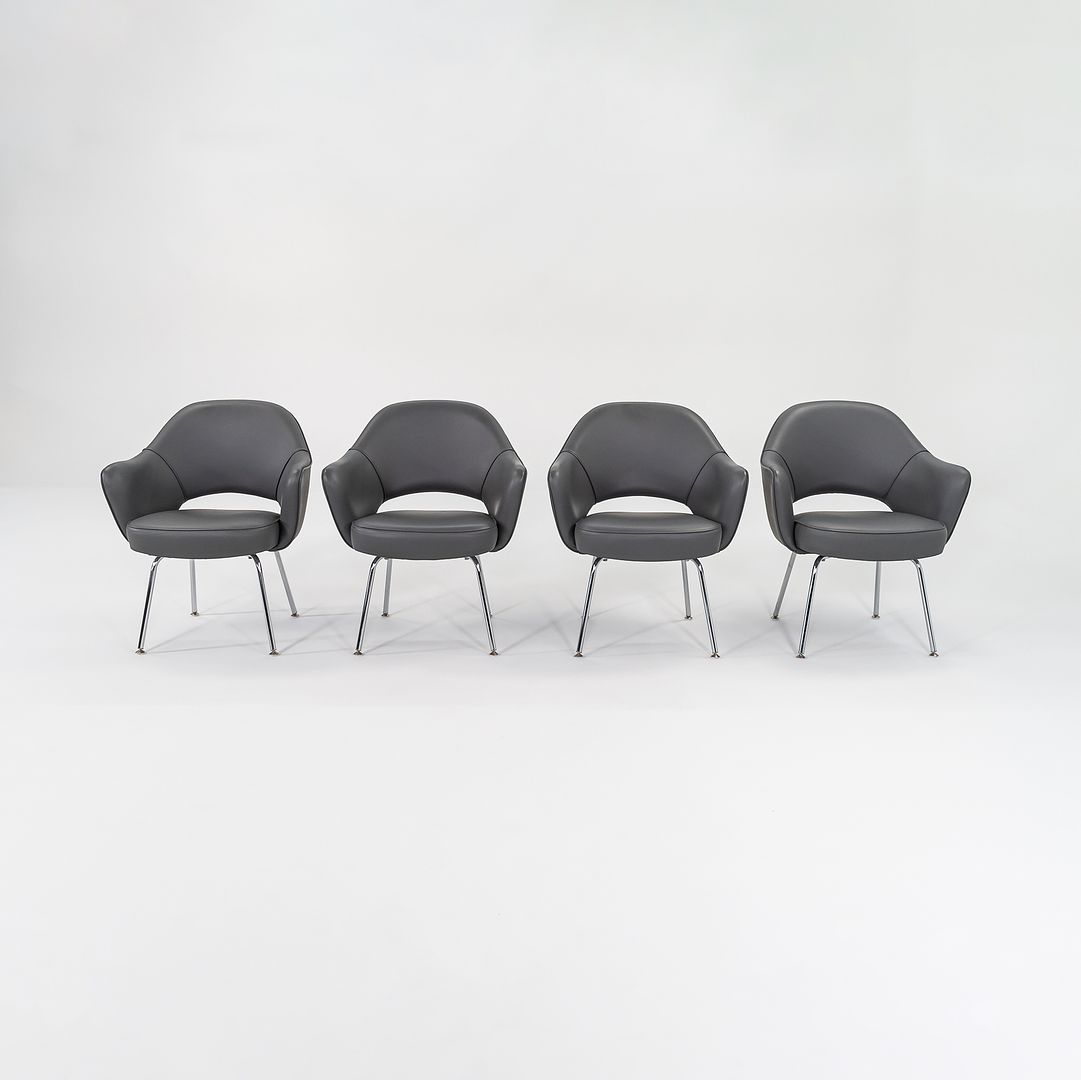 SOLD 2009 Saarinen Executive Dining Chair, Model 71 APC by Eero Saarinen for Knoll in Grey Vinyl 4x Available