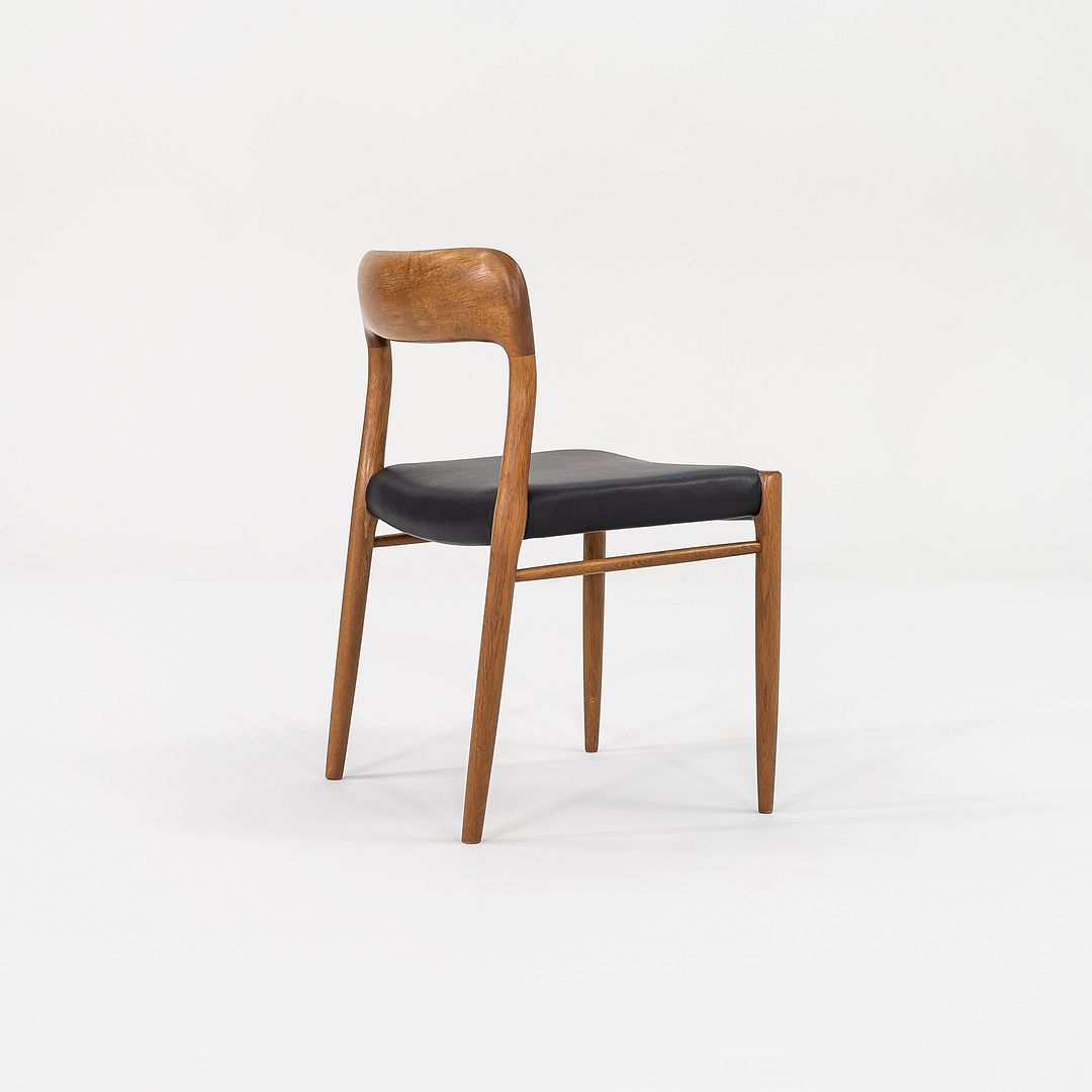 C. 1960s Pair of Niels Moller for JL Moller Model 75 Dining Chairs Oak & Leather
