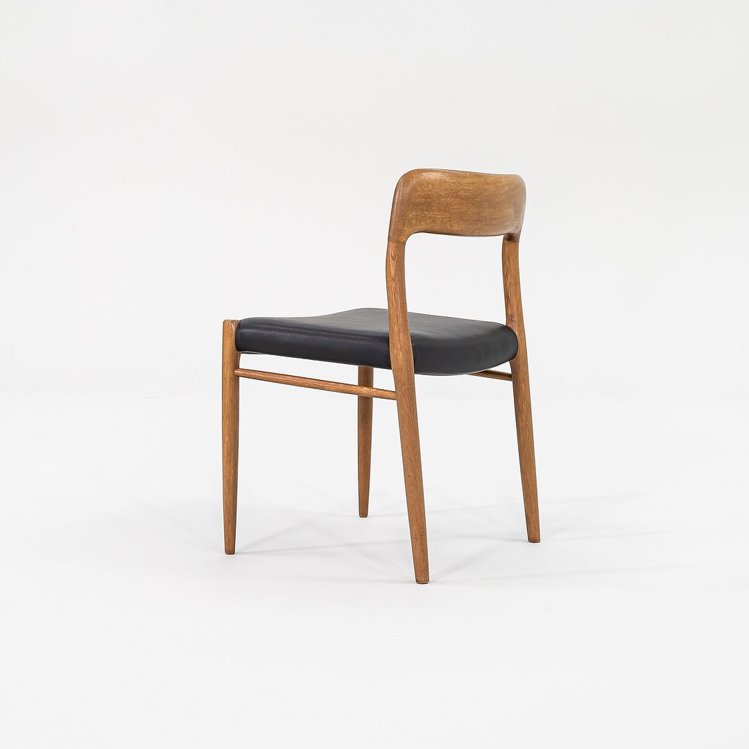 C. 1960s Pair of Niels Moller for JL Moller Model 75 Dining Chairs Oak & Leather