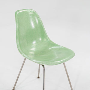 SOLD 2010s Set of Four Eames Modernica Fiberglass Side Chairs with H Base in Light Green