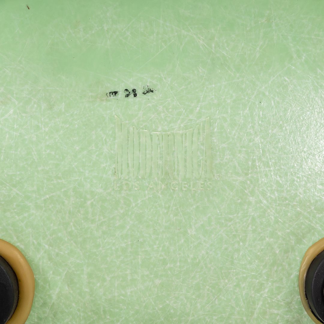 SOLD 2010s Set of Four Eames Modernica Fiberglass Side Chairs with H Base in Light Green