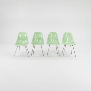 SOLD 2010s Set of Four Eames Modernica Fiberglass Side Chairs with H Base in Light Green