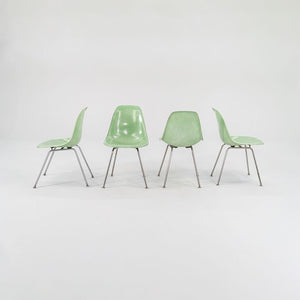 SOLD 2010s Set of Four Eames Modernica Fiberglass Side Chairs with H Base in Light Green