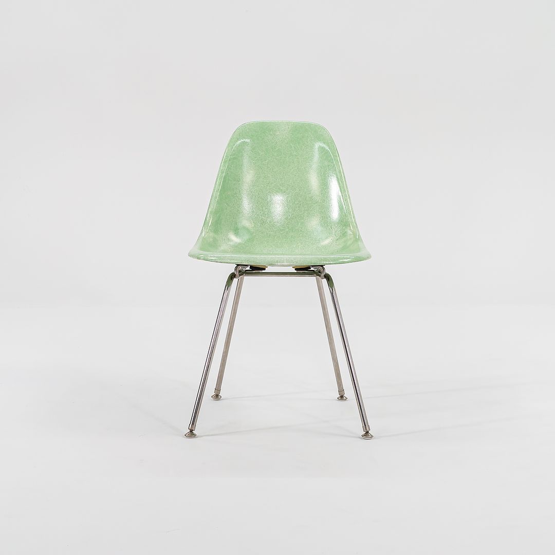 SOLD 2010s Set of Four Eames Modernica Fiberglass Side Chairs with H Base in Light Green