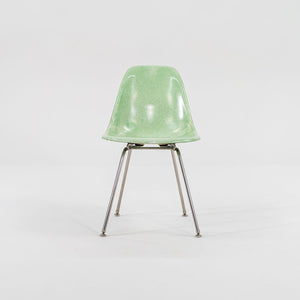SOLD 2010s Set of Four Eames Modernica Fiberglass Side Chairs with H Base in Light Green