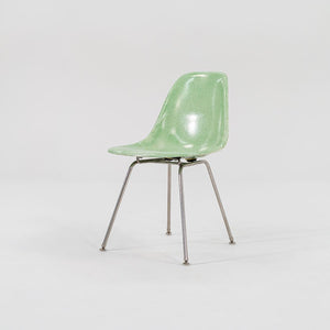 SOLD 2010s Set of Four Eames Modernica Fiberglass Side Chairs with H Base in Light Green