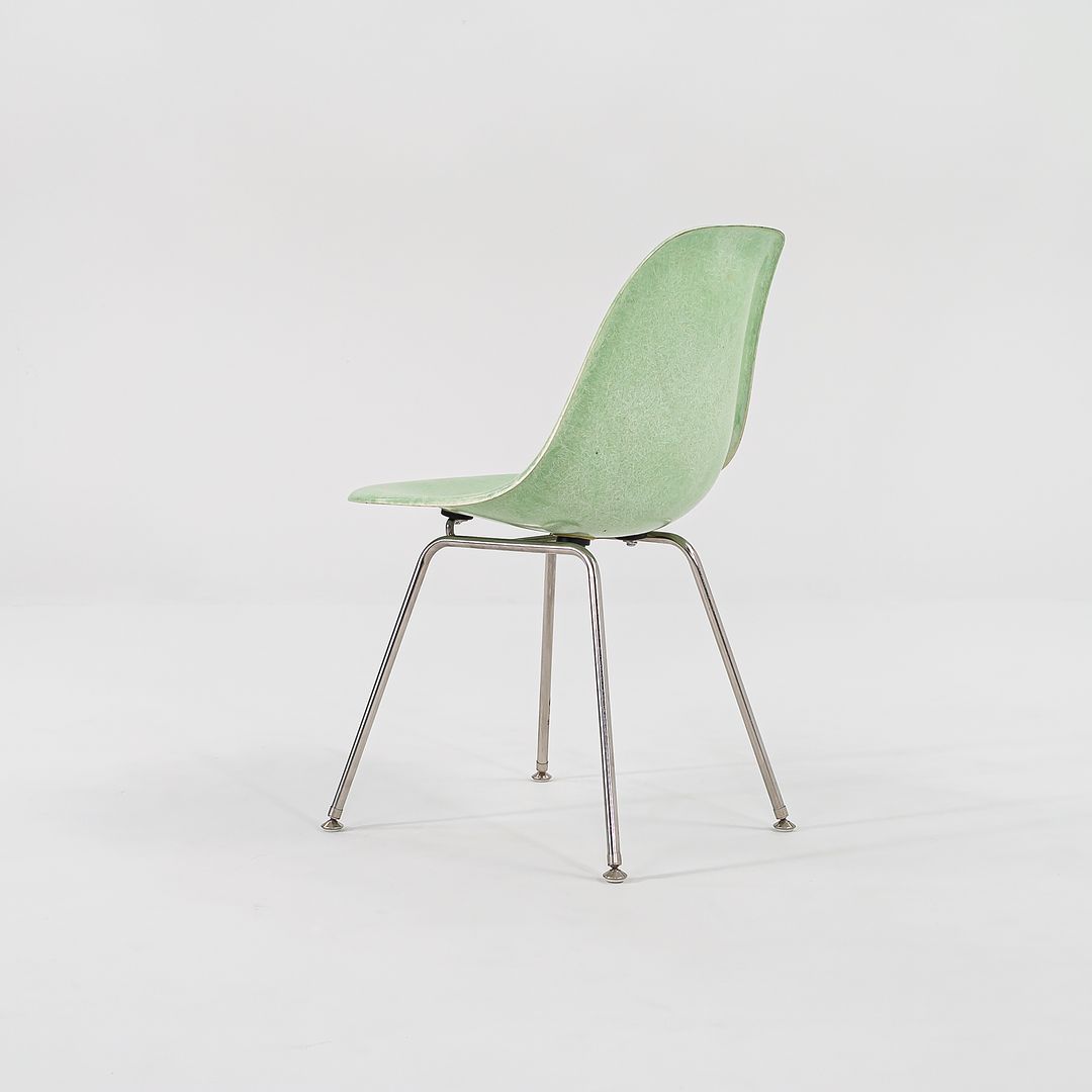 SOLD 2010s Set of Four Eames Modernica Fiberglass Side Chairs with H Base in Light Green