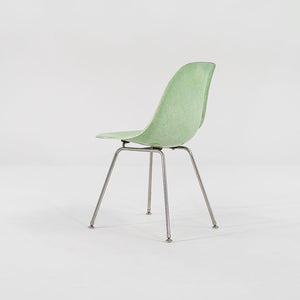 SOLD 2010s Set of Four Eames Modernica Fiberglass Side Chairs with H Base in Light Green