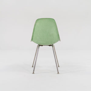 SOLD 2010s Set of Four Eames Modernica Fiberglass Side Chairs with H Base in Light Green