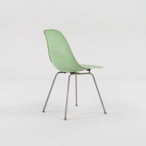 SOLD 2010s Set of Four Eames Modernica Fiberglass Side Chairs with H Base in Light Green