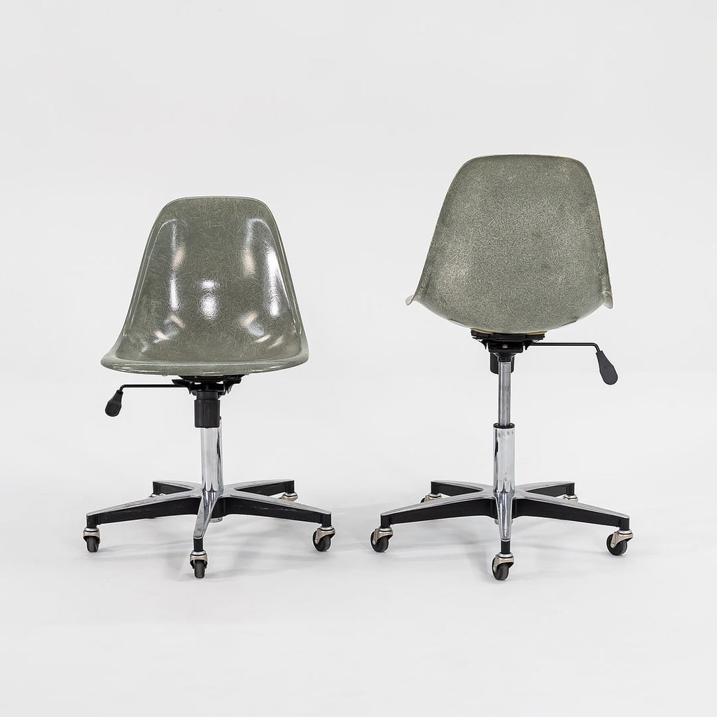 2010s Modernica Eames Fiberglass Side Shell Chairs with Rolling Office Bases in Green 8x Available