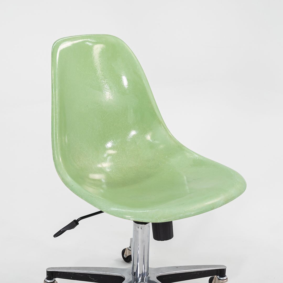 2010s Eames Modernica Fiberglass Side Shell Chairs with Rolling Desk Chair Bases in Light Green 1x Available