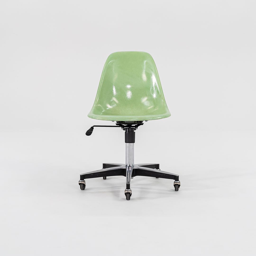 2010s Eames Modernica Fiberglass Side Shell Chairs with Rolling Desk Chair Bases in Light Green 1x Available
