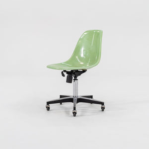 2010s Eames Modernica Fiberglass Side Shell Chairs with Rolling Desk Chair Bases in Light Green 1x Available