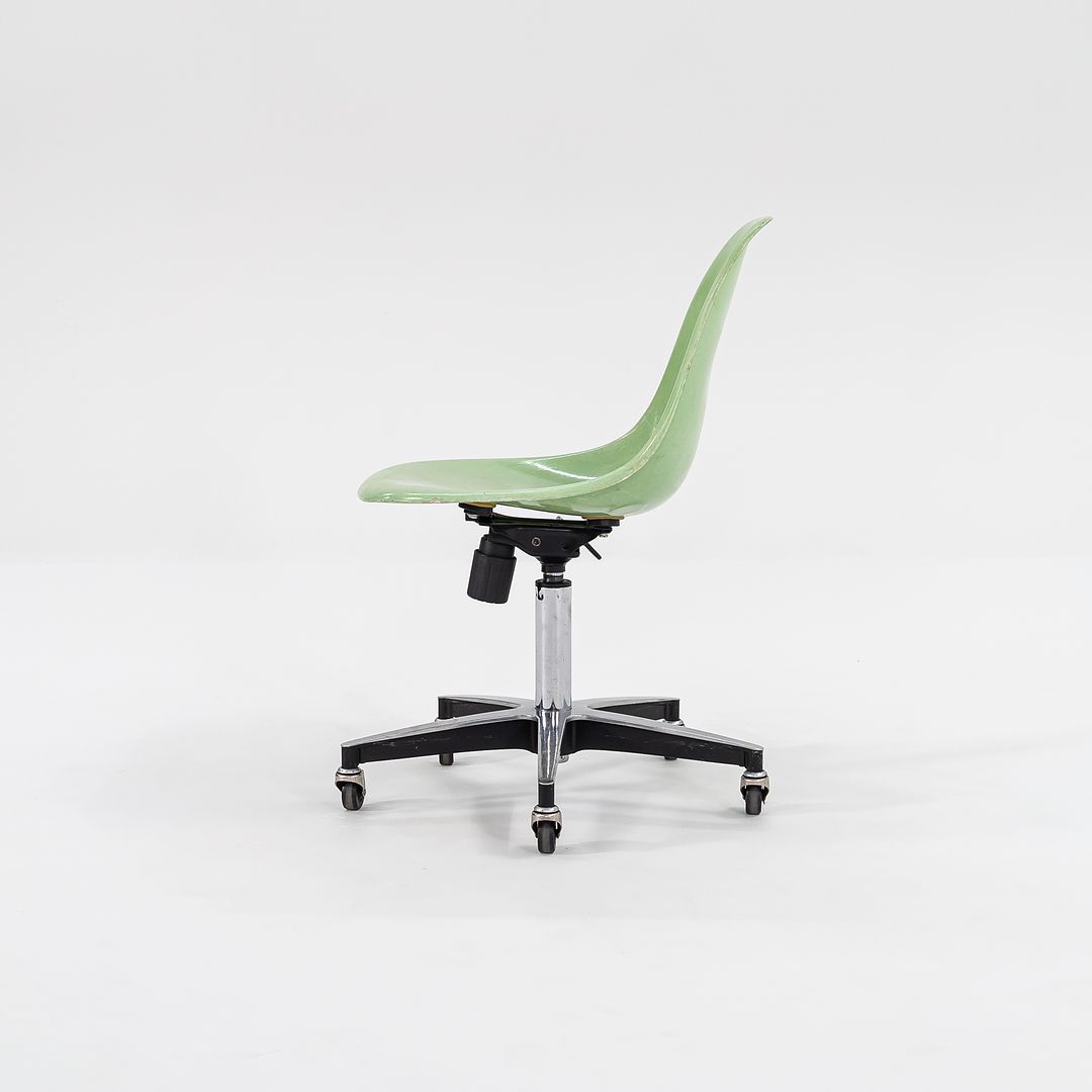 2010s Eames Modernica Fiberglass Side Shell Chairs with Rolling Desk Chair Bases in Light Green 1x Available
