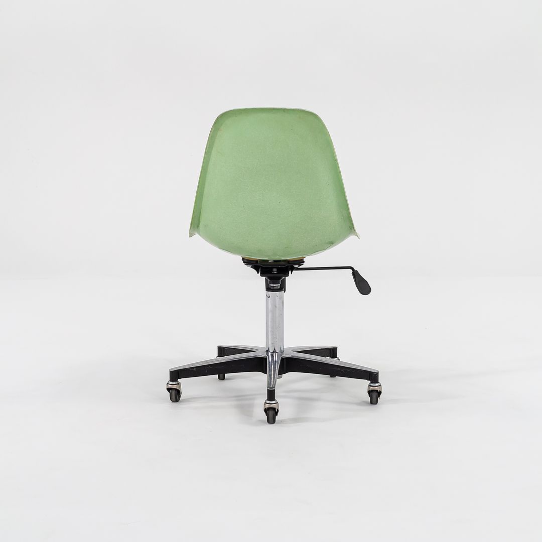 2010s Eames Modernica Fiberglass Side Shell Chairs with Rolling Desk Chair Bases in Light Green 1x Available