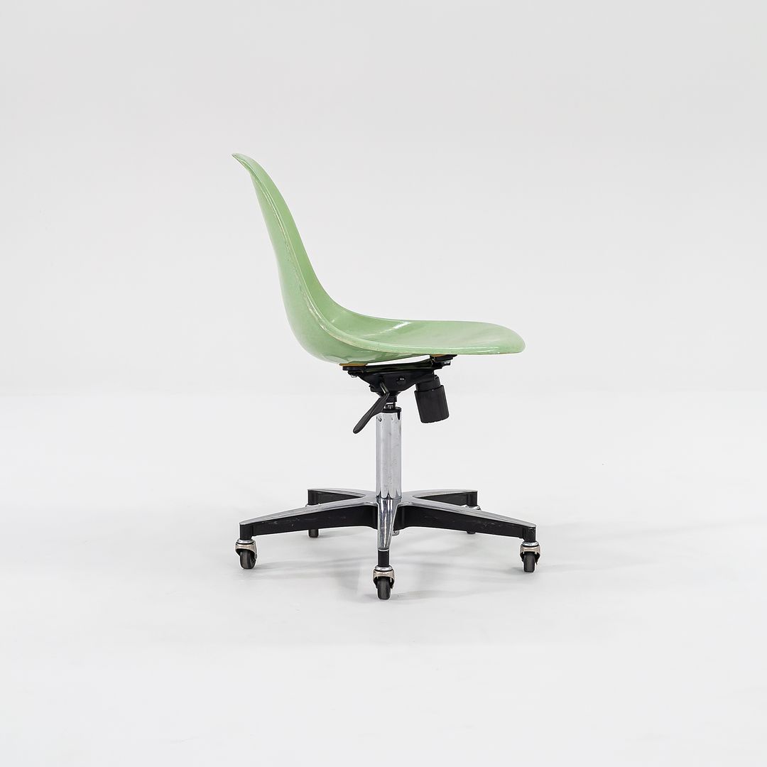 2010s Eames Modernica Fiberglass Side Shell Chairs with Rolling Desk Chair Bases in Light Green 1x Available