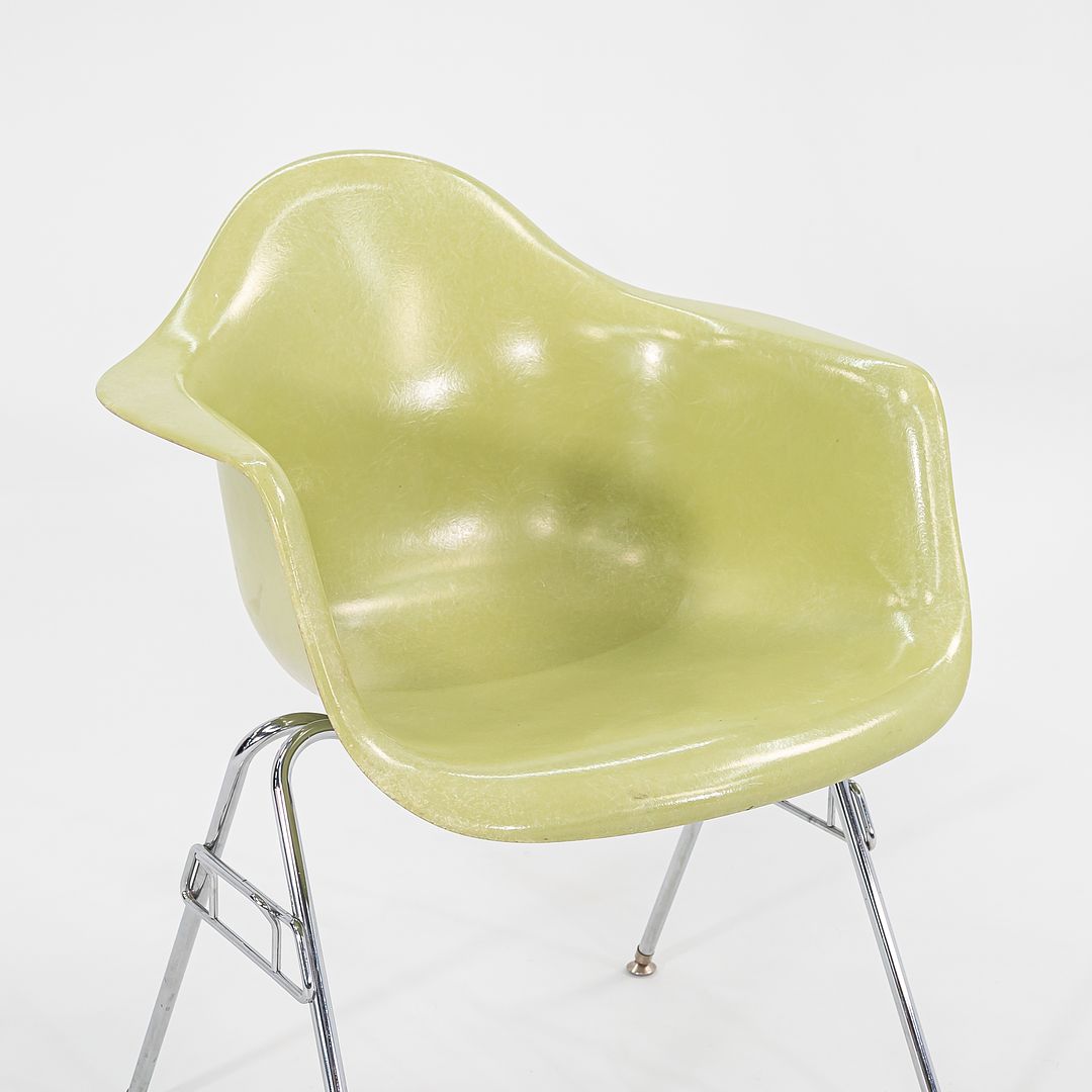 2006 Modernica Fiberglass Arm Shell Chair with H Base or Stacking Base in Light Green