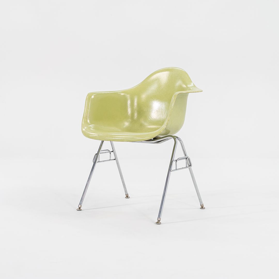 2006 Modernica Fiberglass Arm Shell Chair with H Base or Stacking Base in Light Green