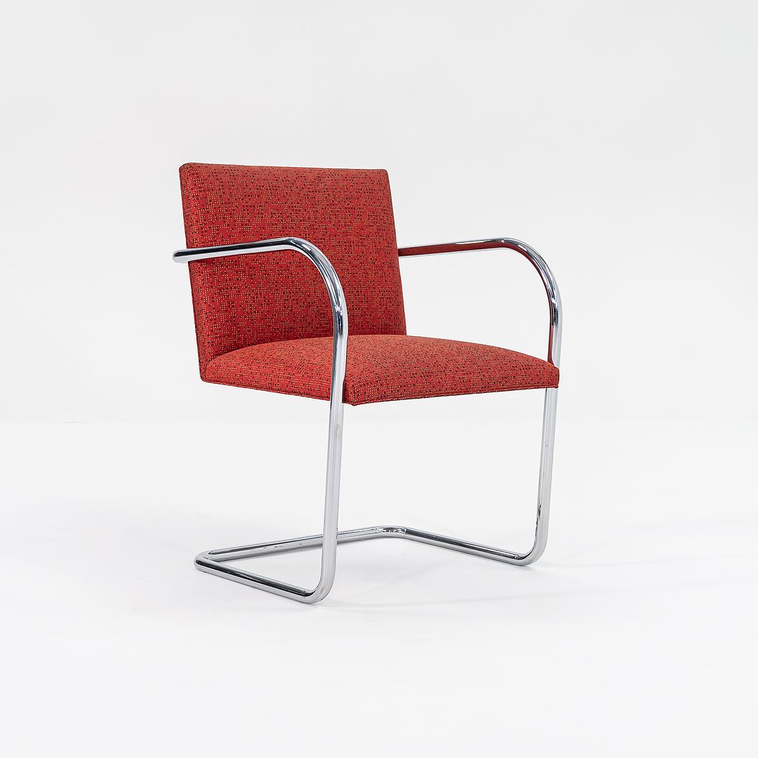 2007 Tubular Brno Armchair, Model 245 by Mies van der Rohe for Knoll in Red Fabric 14x Available