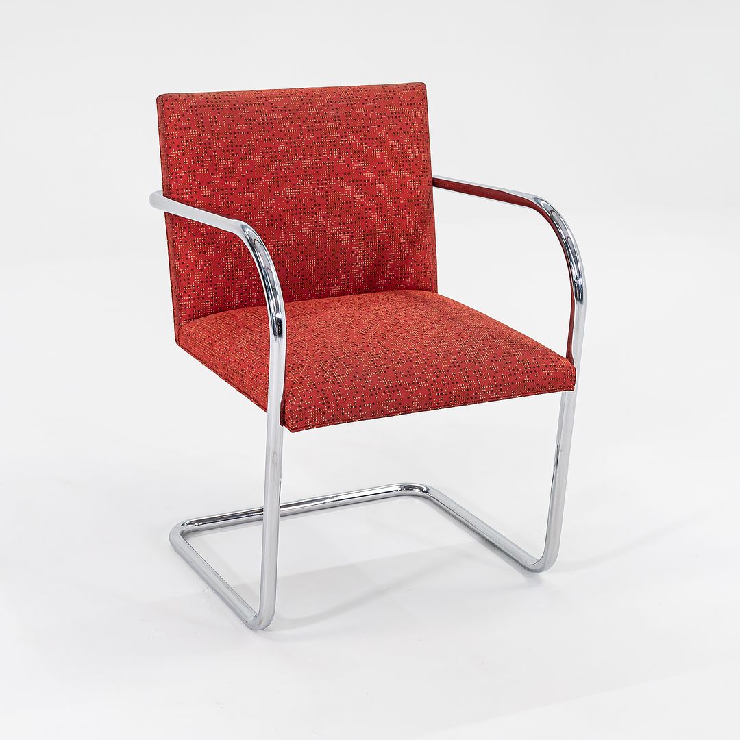 2007 Tubular Brno Armchair, Model 245 by Mies van der Rohe for Knoll in Red Fabric 15x Available