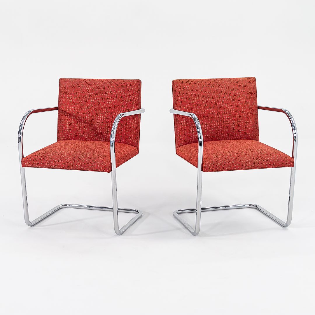2007 Tubular Brno Armchair, Model 245 by Mies van der Rohe for Knoll in Red Fabric 15x Available