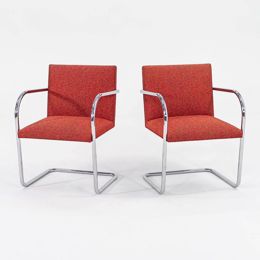 2007 Tubular Brno Armchair, Model 245 by Mies van der Rohe for Knoll in Red Fabric 14x Available