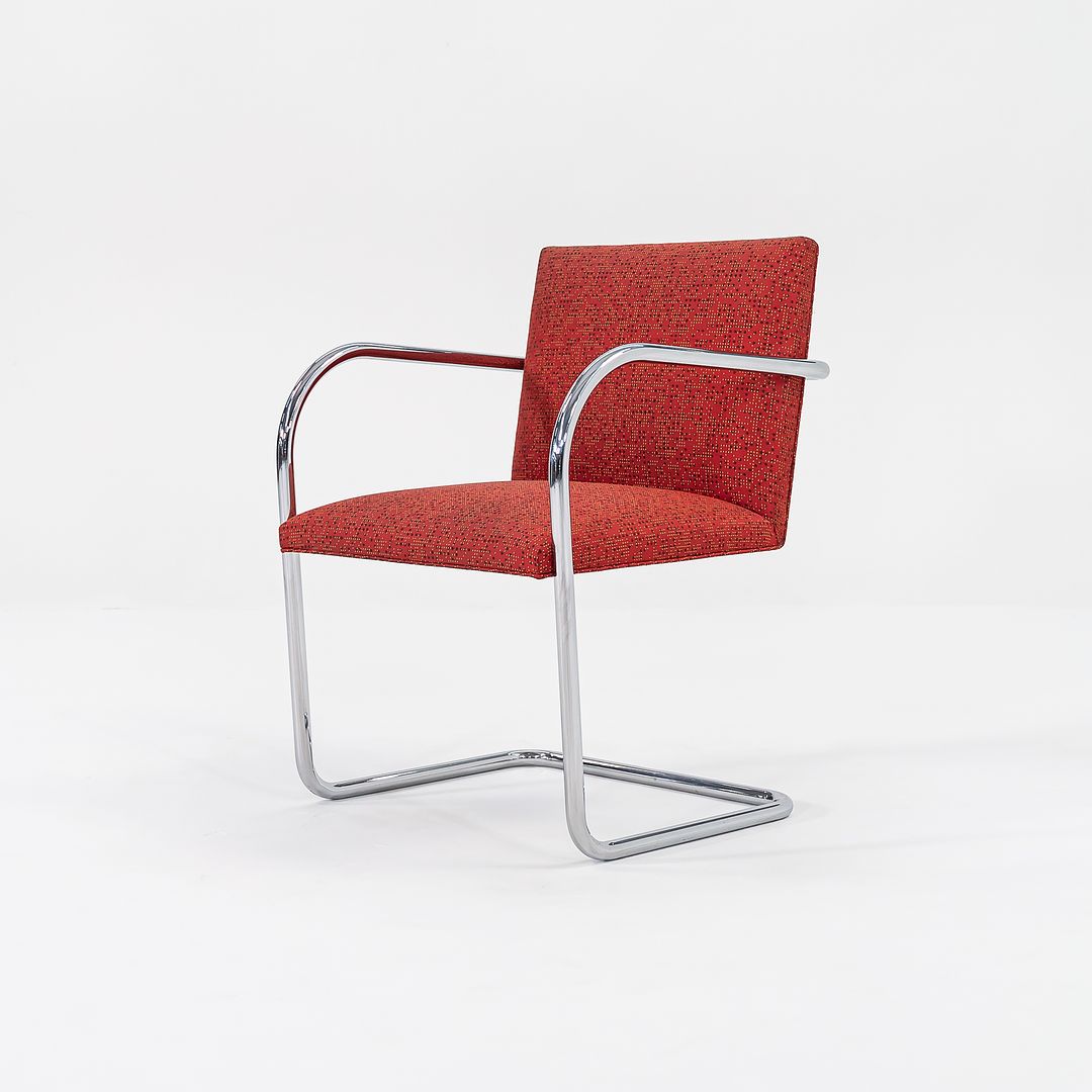 2007 Tubular Brno Armchair, Model 245 by Mies van der Rohe for Knoll in Red Fabric 14x Available