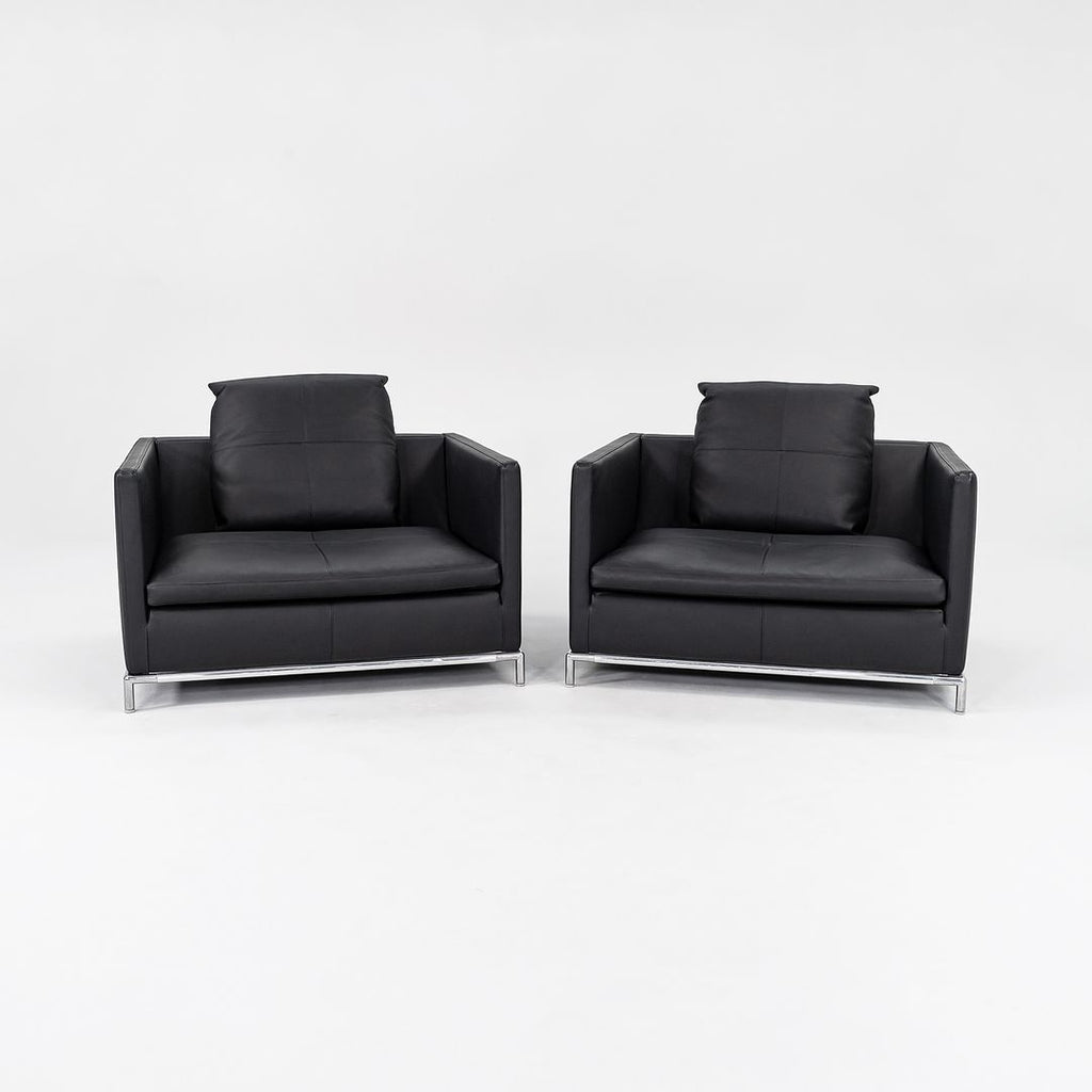 SOLD 2008 Pair of George Lounge Chairs, GS105 by Antonio Citterio for B & B Italia in Black Leather