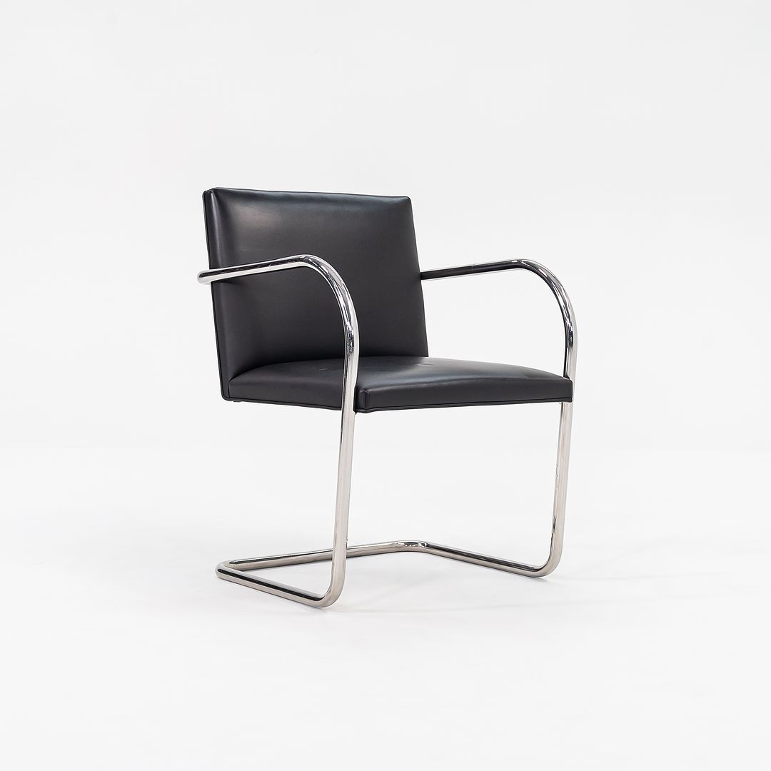 SOLD 2010s Tubular Brno Armchair, Model 245 by Mies van der Rohe for Knoll in Black Leather Sets Available