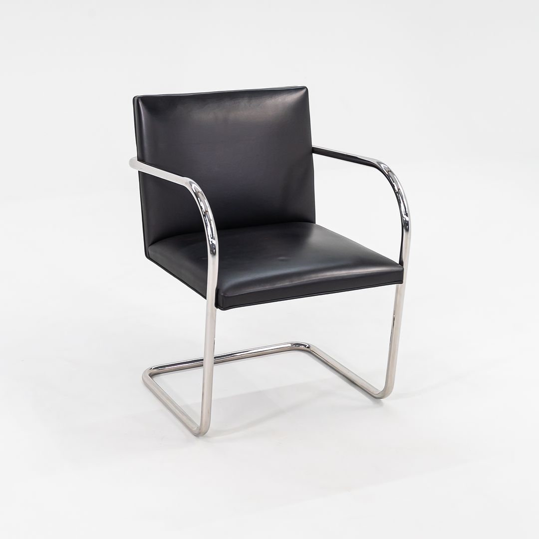 SOLD 2010s Tubular Brno Armchair, Model 245 by Mies van der Rohe for Knoll in Black Leather Sets Available