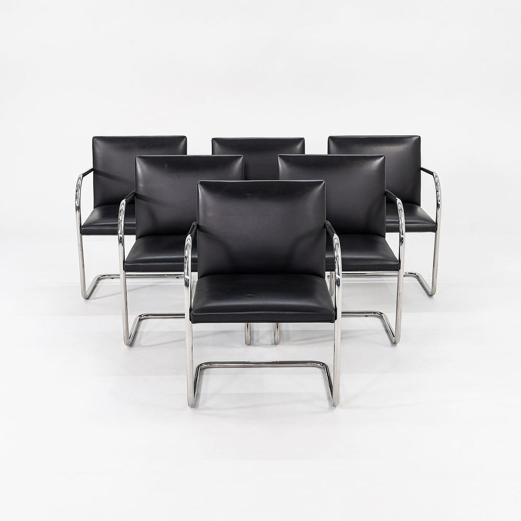 SOLD 2010s Tubular Brno Armchair, Model 245 by Mies van der Rohe for Knoll in Black Leather Sets Available