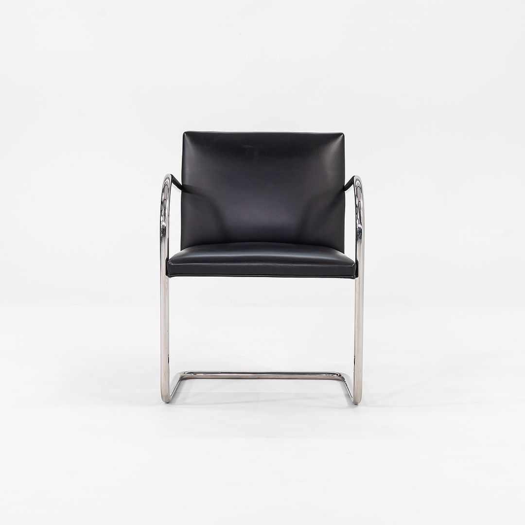 SOLD 2010s Tubular Brno Armchair, Model 245 by Mies van der Rohe for Knoll in Black Leather Sets Available