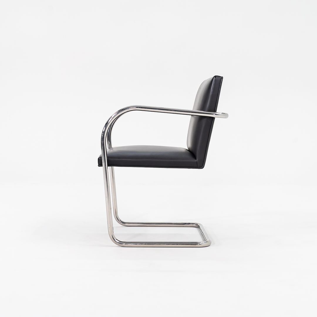 SOLD 2010s Tubular Brno Armchair, Model 245 by Mies van der Rohe for Knoll in Black Leather Sets Available