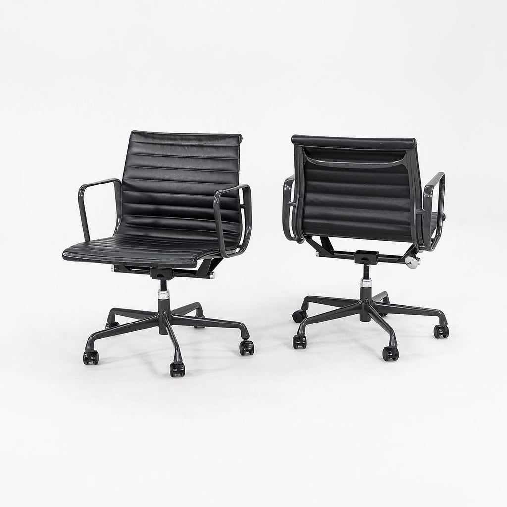2012 Aluminum Group Management Desk Chair by Charles and Ray Eames for Herman Miller in Black Leather with Grey Frames Sets Available