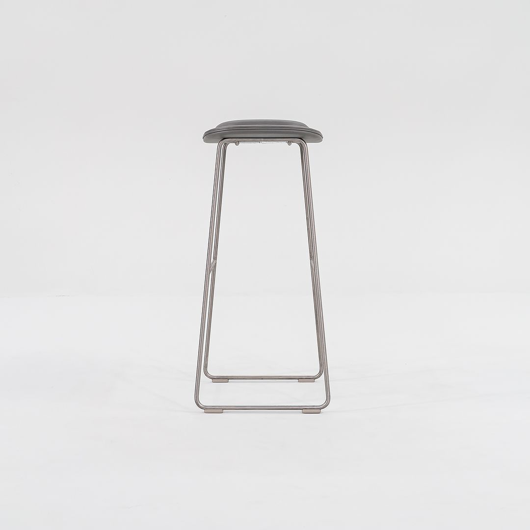 2015 Hi-Pad Bar Stool by Jasper Morrison for Cappellini in Grey Leather and Brushed Stainless Sets Available