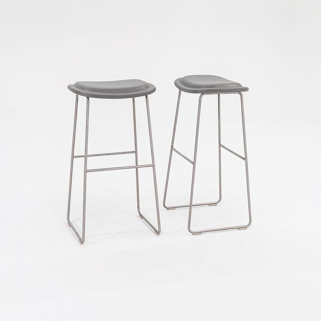 2015 Hi-Pad Bar Stool by Jasper Morrison for Cappellini in Grey Leather and Brushed Stainless Sets Available
