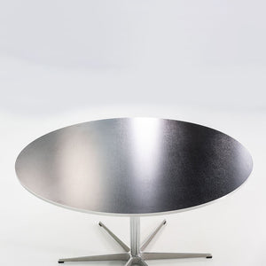 2012 Piet Hein and Arne Jacobsen for Fritz Hansen Super-Circular A825 47 inch Dining Table in Aluminum w/ Black Laminate Top