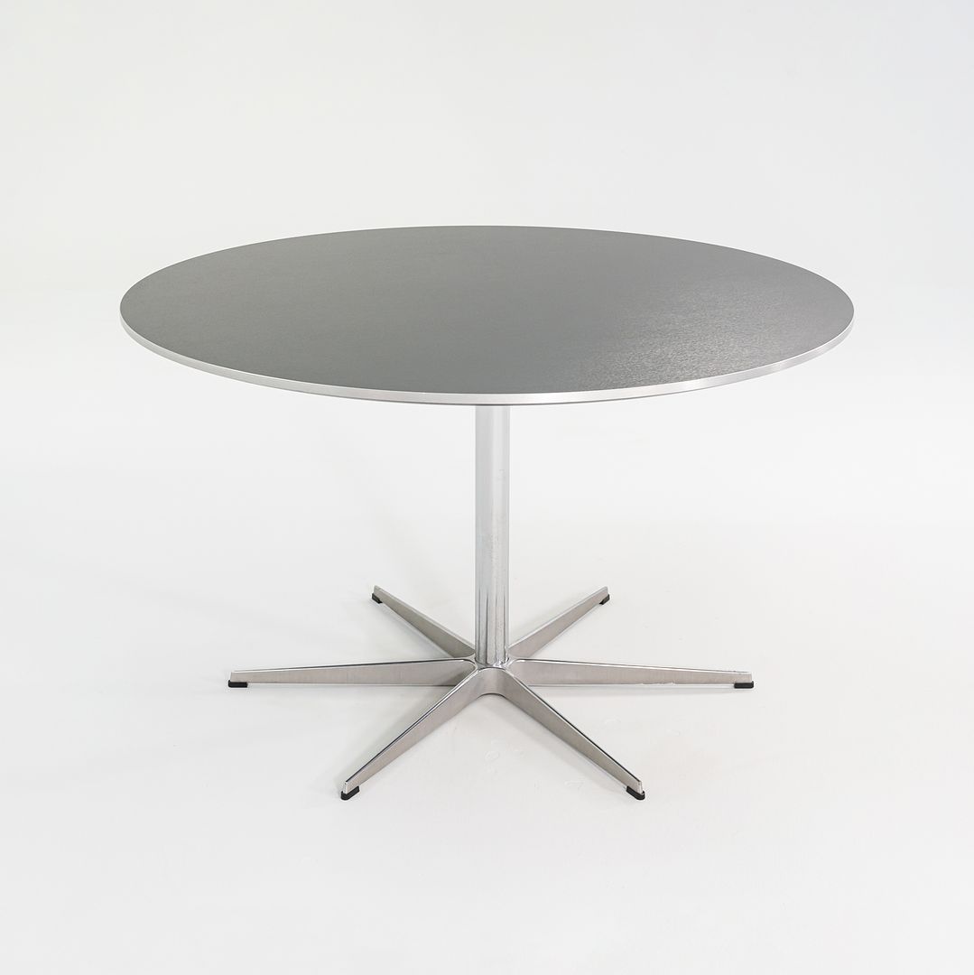 2012 Piet Hein and Arne Jacobsen for Fritz Hansen Super-Circular A825 47 inch Dining Table in Aluminum w/ Black Laminate Top