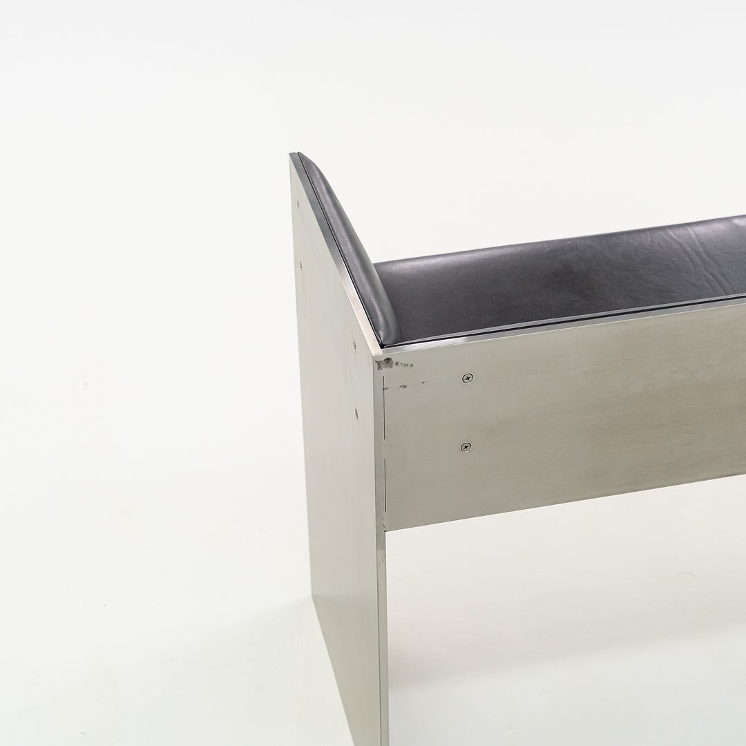 2016 Custom Brushed Stainless Steel Bench with Black Leather Upholstery, 3x Available