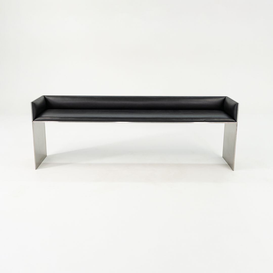 2016 Custom Brushed Stainless Steel Bench with Black Leather Upholstery, 3x Available