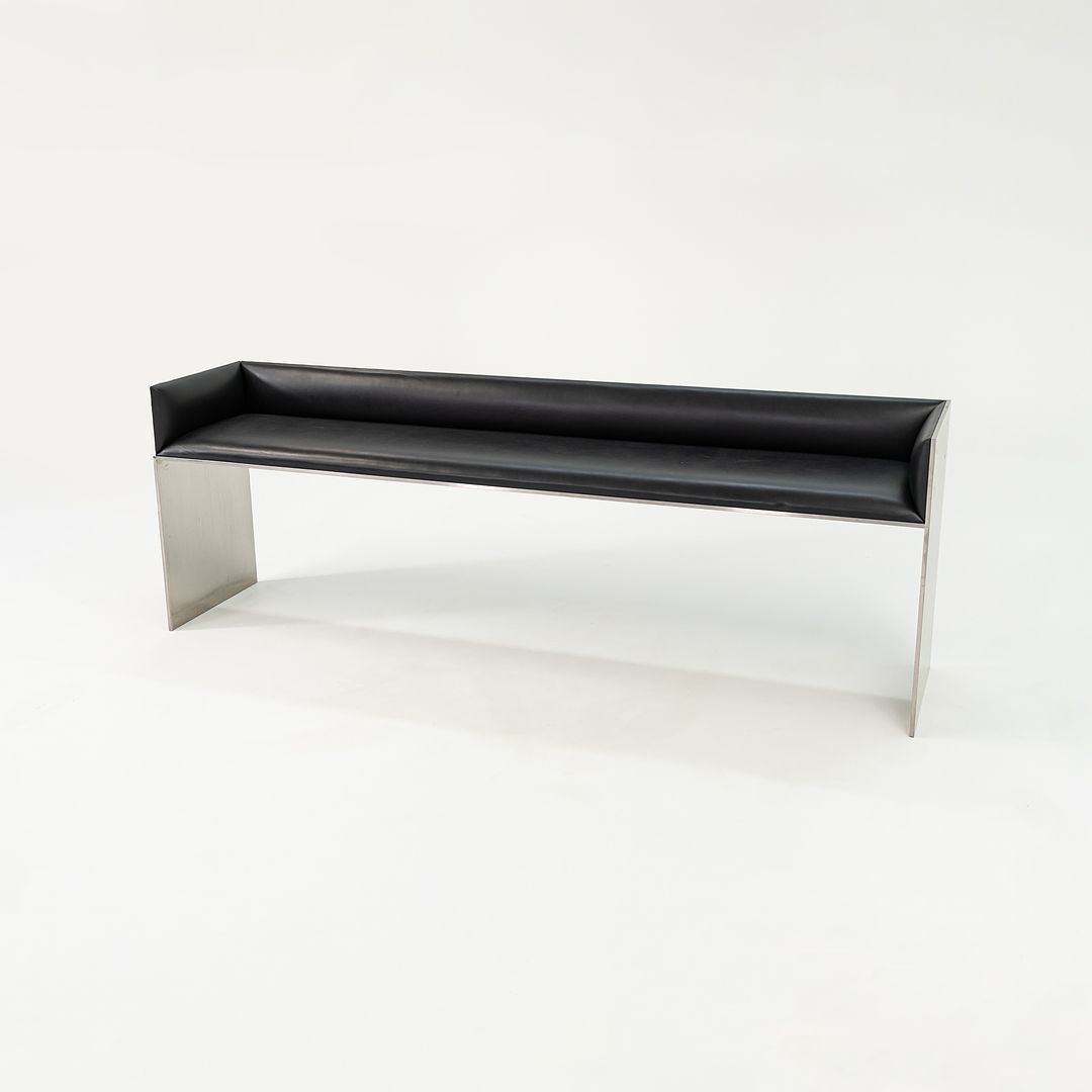 2016 Custom Brushed Stainless Steel Bench with Black Leather Upholstery, 3x Available