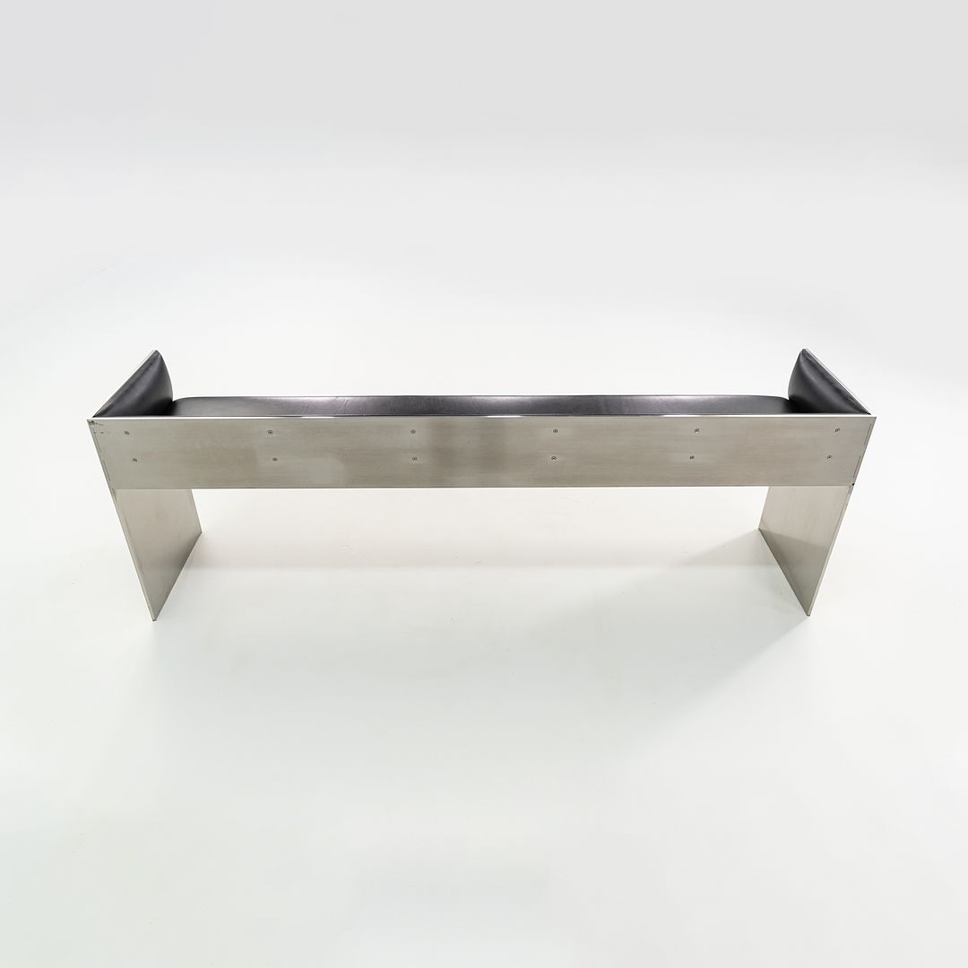 2016 Custom Brushed Stainless Steel Bench with Black Leather Upholstery, 3x Available