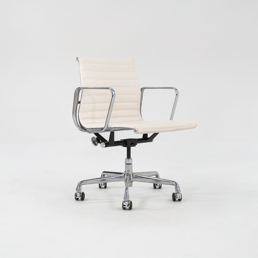 2022 Aluminum Group Management Desk Chair, Model EA335 by Ray and Charles Eames for Herman Miller in White Bristol Leather 2x Available