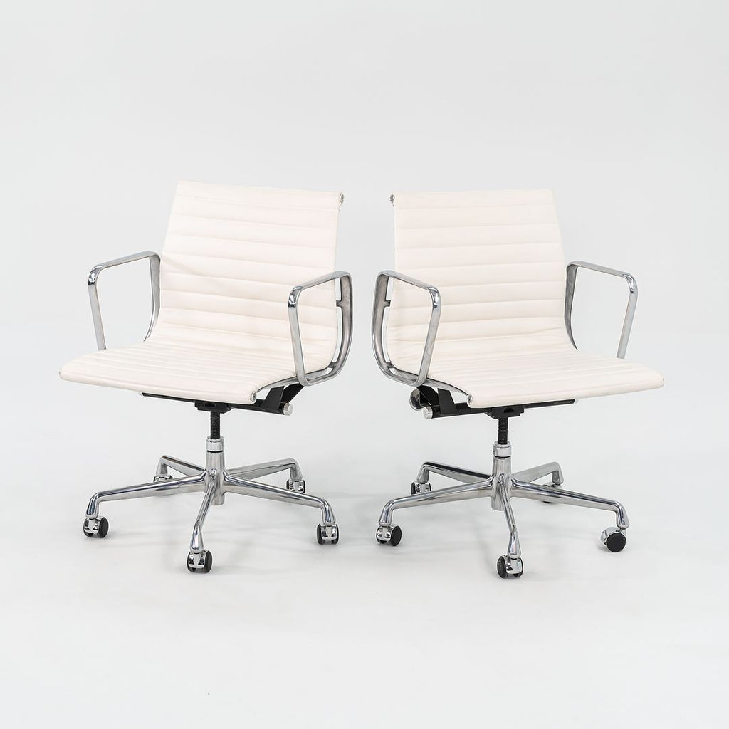 2022 Aluminum Group Management Desk Chair, Model EA335 by Ray and Charles Eames for Herman Miller in White Bristol Leather 9x Available